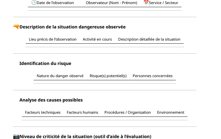 fiche d’observation et d’analyse d’une situation de travail dangereuses