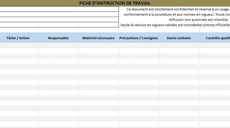 Fiche d’Instruction de Travail excel