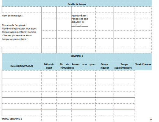 feuille de temps bilingue professionnel word