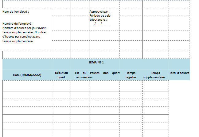 feuille de temps bilingue professionnel word