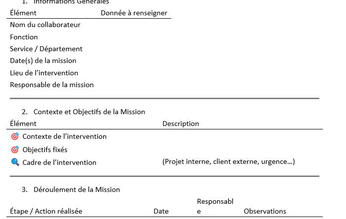 rapport de mission ponctuelle
