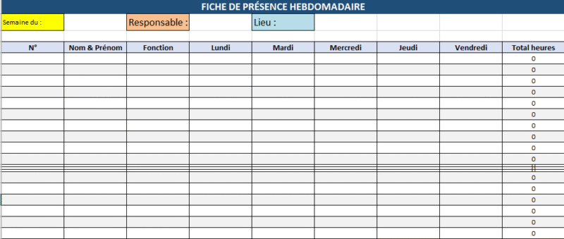 📅 Modèle Feuille de Présence Hebdomadaire Excel Automatisé