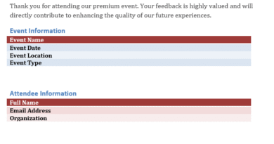 Event Feedback Form in Excel and Word