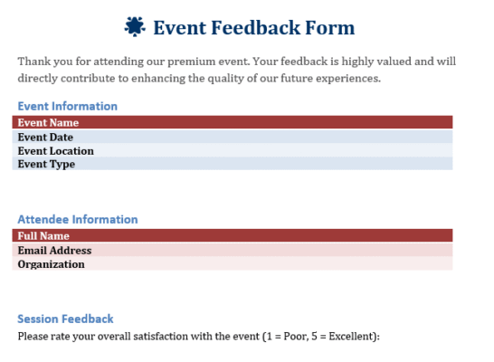 Event Feedback Form in Excel and Word