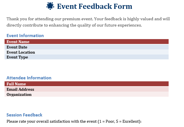 Event Feedback Form in Excel and Word