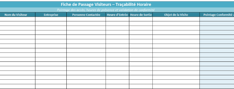 Fiche de Passage Visiteurs et Traçabilité Horaire à Télécharger