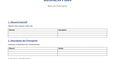 business plan word à remplir
