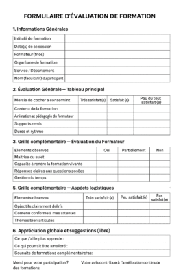 📄 FORMULAIRE D’ÉVALUATION DE FORMATION