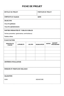 La fiche de projet dans Word