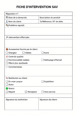fiche d’intervention SAV