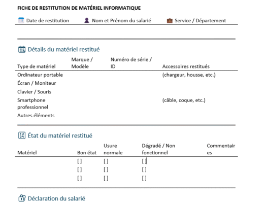 La fiche de remise de matériel informatique : Modèle Word