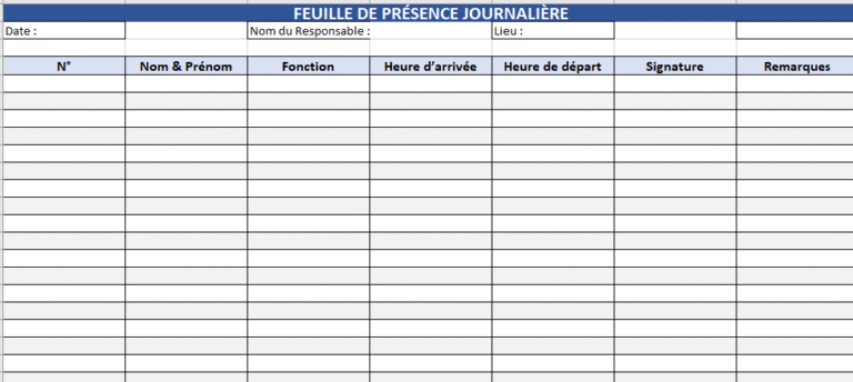 Feuille De Présence Assistant Maternel à Imprimer Modèle Feuille de Présence Journalière Excel et Word
