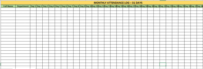 Attendance Log with Automated Summary excel