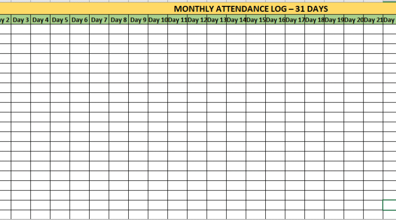 Attendance Log with Automated Summary excel