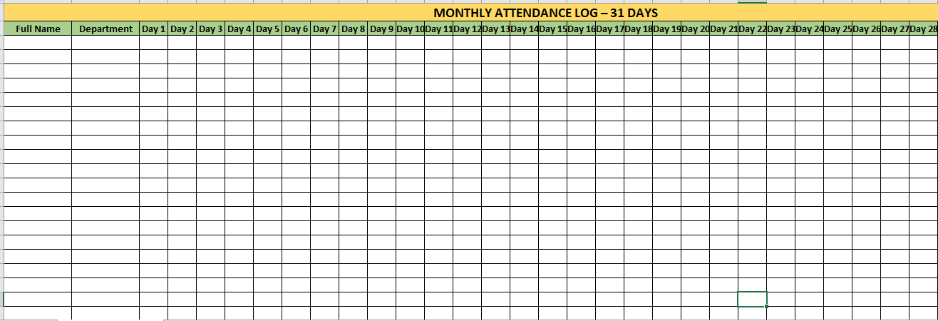 Attendance Log with Automated Summary excel