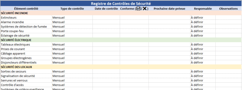 Registre des contrôles de sécurité : modèle Excel téléchargeable