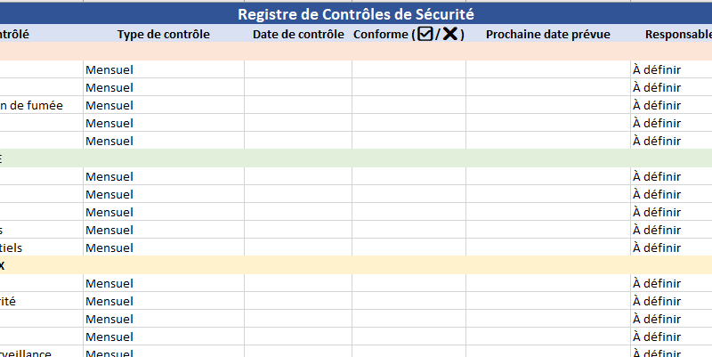 Registre des contrôles de sécurité : modèle Excel téléchargeable