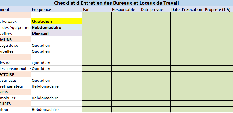 Checklist des entretiens des bureaux et locaux de travail : piloter la qualité et comparer les prestataires efficacement