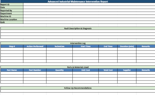 Free Maintenance Intervention Report in Industrial