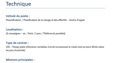 Planificateur en Centre d’Appel fiche de poste