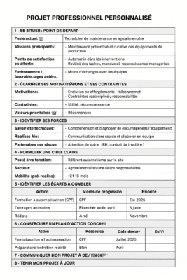 modèle de projet professionnel personnalisé avec exemple