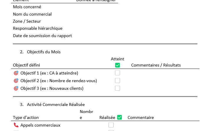 Le rapport commercial mensuel dans Word : piloter, ajuster, performer