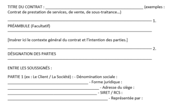contrat modèle à remplir