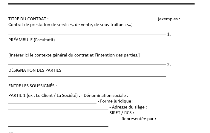 contrat modèle à remplir