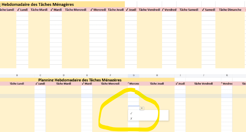 Planning des Tâches Ménagères dans Excel