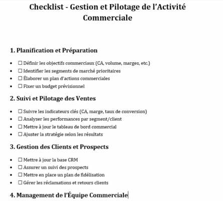 Piloter son activité commerciale : méthodes concrètes + checklists