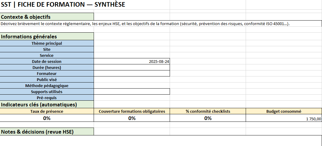 Plan et Fiche de formation SST à Télécharger : modules, obligations, centres en France, rapport
