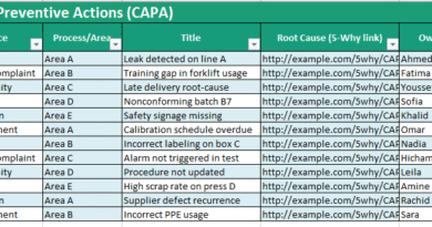 Modèle Excel de Suivi des Actions Correctives et Préventives (CAPA)