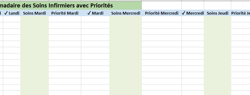 Planning Hebdomadaire des Soins Infirmiers : Modèle Excel