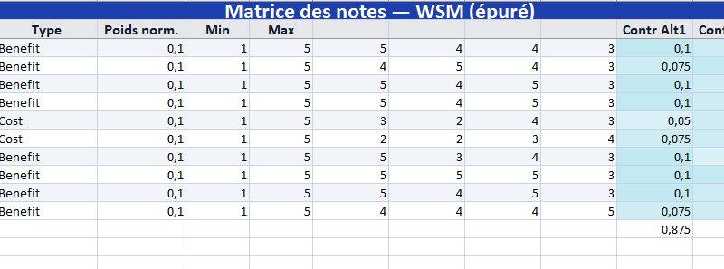 Analyse comparative multi-critères (MCDA) dans Excel — guide détaillé du modèle “revamp”