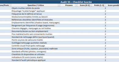 Audit 5S — Checklist Scorée & Radar d’Avancement (Modèle Excel prêt à l’emploi) pour évaluer, prioriser et ancrer les bonnes pratiques