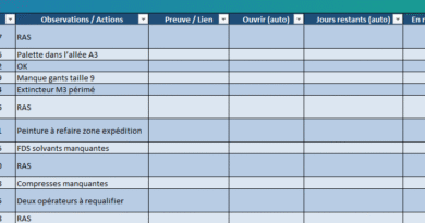 Gestion et Check Sécurité & HSE des lieux de travail : Modèle Excel