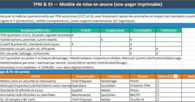 TPM autonome & 5S — Anomalies, standards, propreté : Modèle Excel pour appliquer les deux méthodes