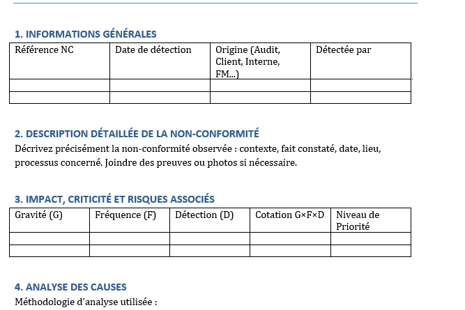 Fiche de non‑conformité ISO 9001 et facilities management dans Word : clés de performance et de conformité