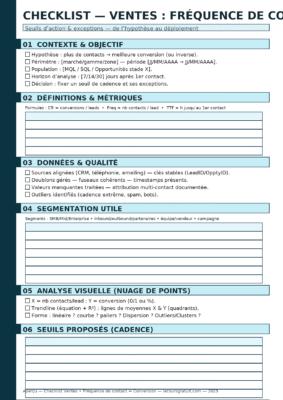 Checklist Word - Ventes : fréquence de contact ↔ conversion (seuils & exceptions)