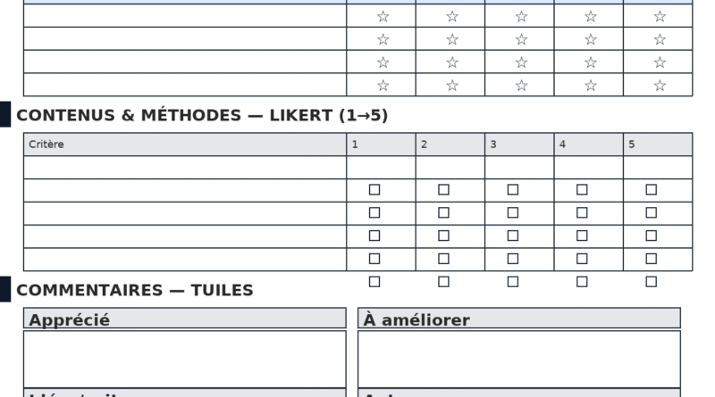 Fiche d’évaluation de formation : modèles téléchargeable — trame prête à l’emploi et critères d’évaluation