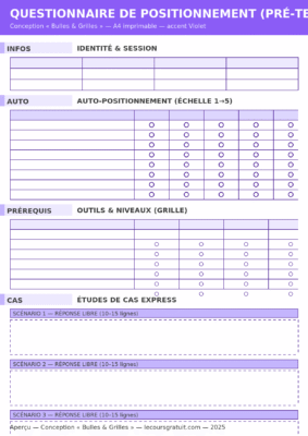 QUESTIONNAIRE DE POSITIONNEMENT (PRÉ-TEST) — Modèle Word