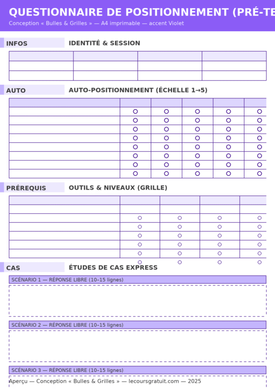 QUESTIONNAIRE DE POSITIONNEMENT (PRÉ-TEST) — Modèle Word