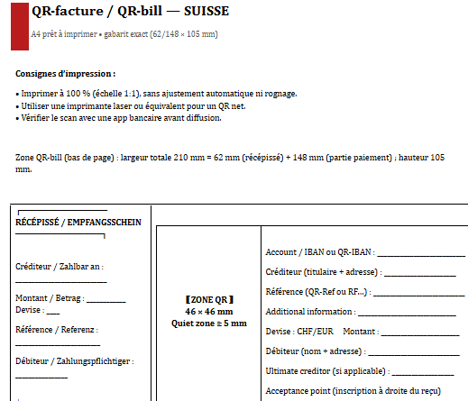 Suisse — QR-facture / QR-bill : Modèle Word - guide pratique 2025