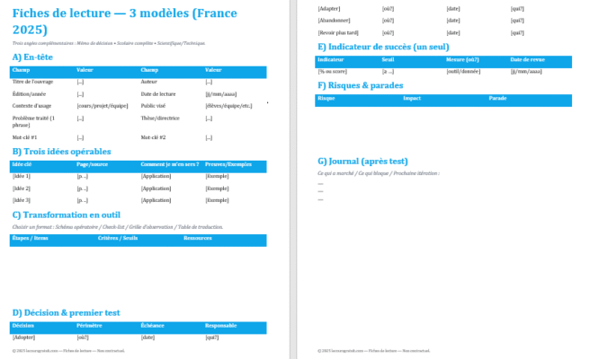 La fiche de lecture comme mémo de décision : 3 modèles Word à remplir