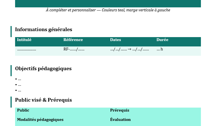 Rapport de formation dans Word + Fiche d’identité de la formation