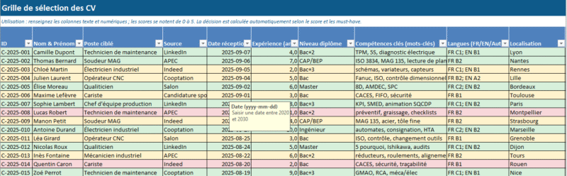 Grille de sélection des CV : Modèle Excel - passer du “feeling” à une décision mesurable