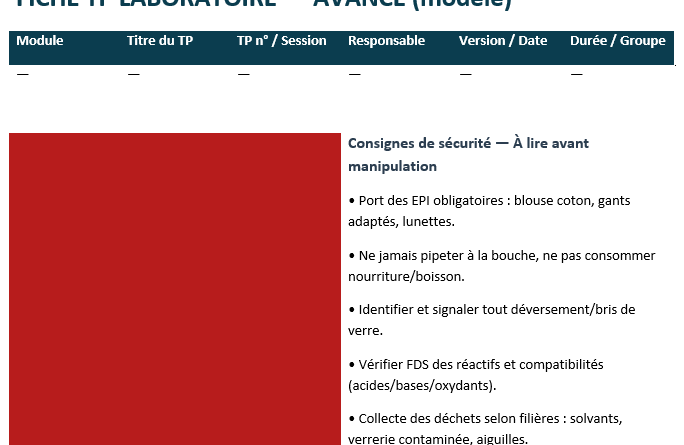 Fiche TP laboratoire avancée : un modèle word qui sécurise, trace et accélère vos travaux pratiques