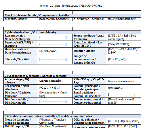 Fiche de renseignement client : Modèles Word