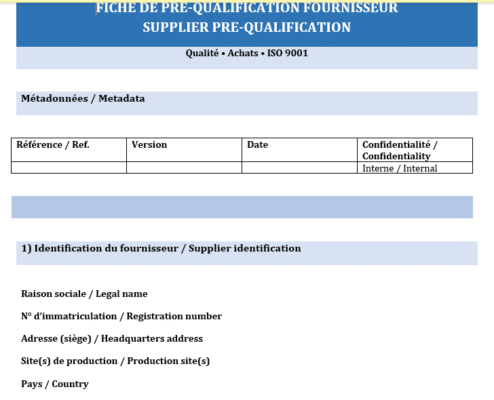 Fiche Fournisseur Préqualification : Modèle Word