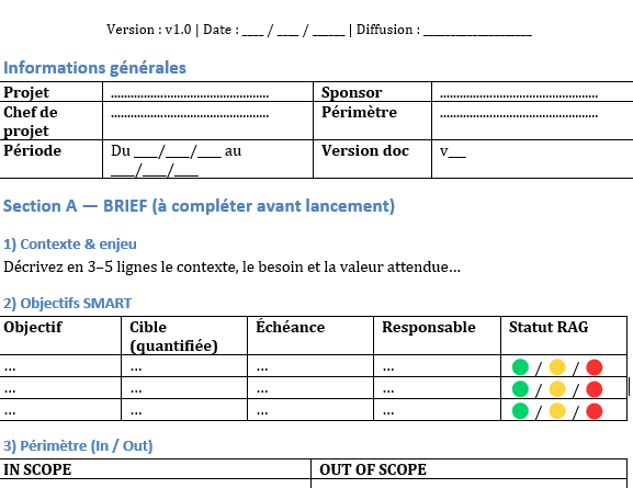 Fiche Brief & Debrief Projet : Modèle Word + Version Imprimable